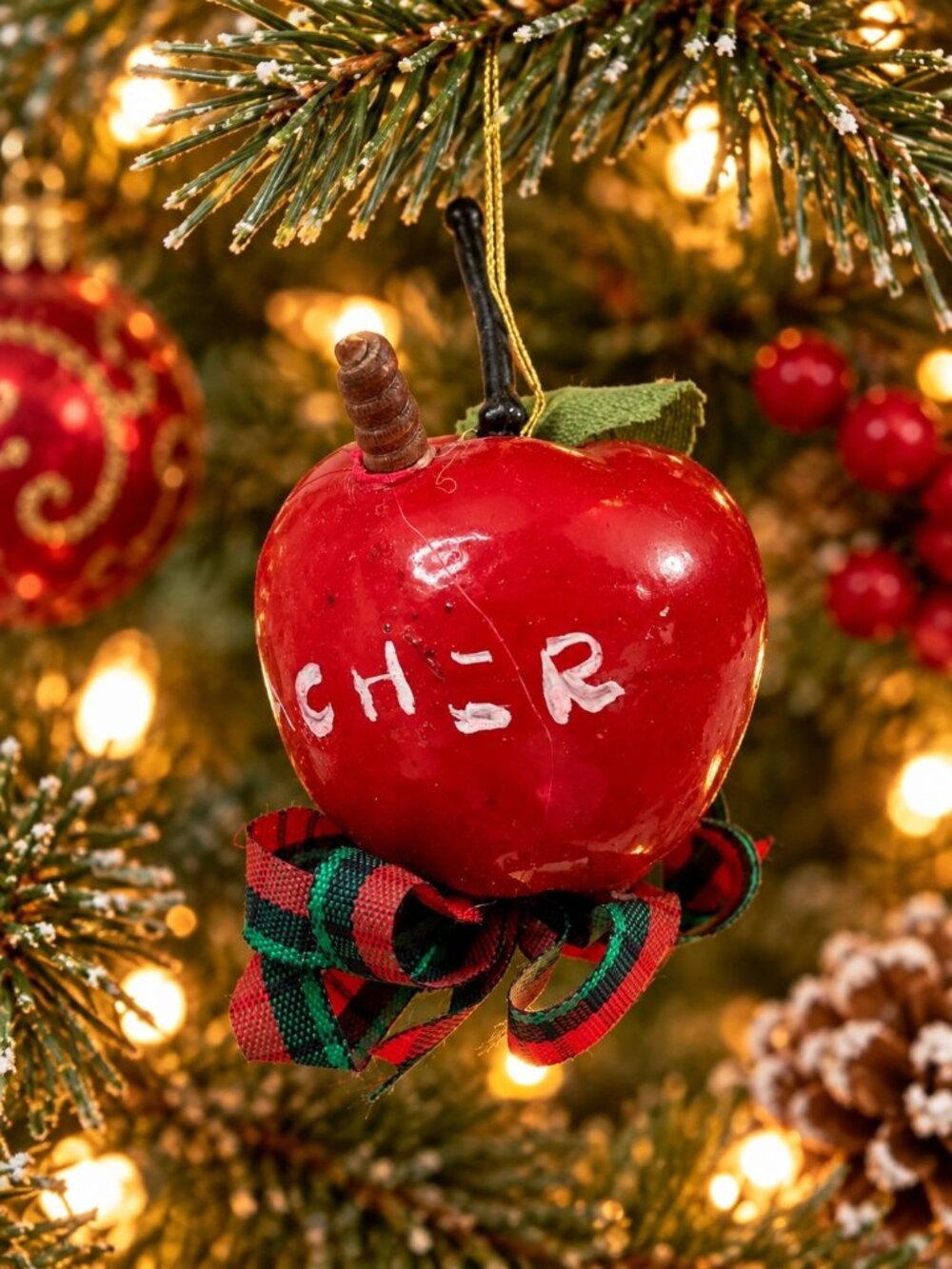 Apple Themed Teacher Christmas Ornament Red Plaid Bow 4 My Teacher Holiday